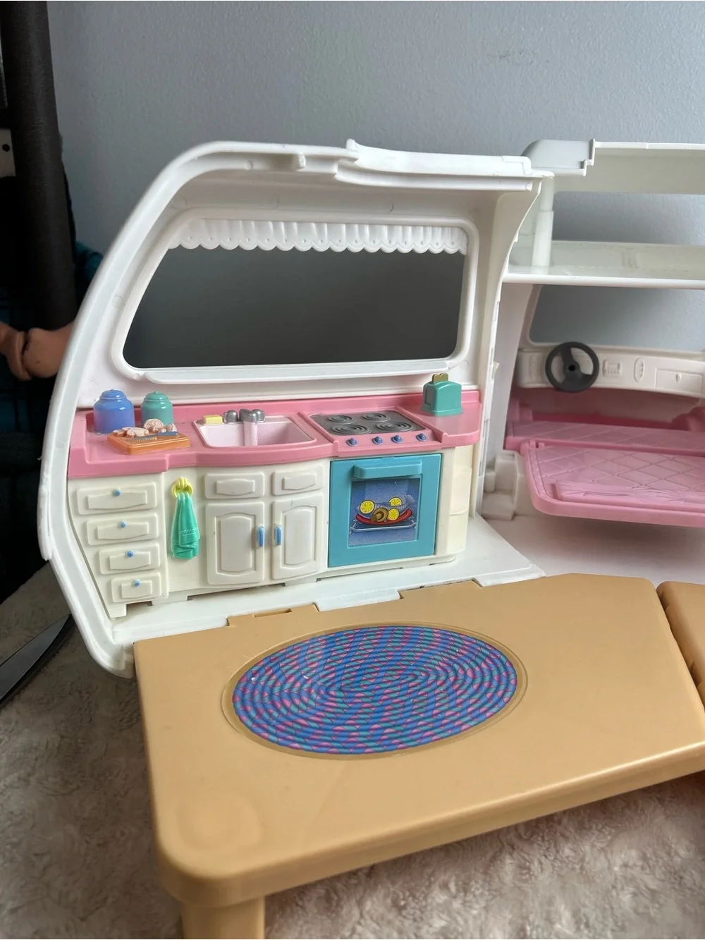 Vintage Fisher Price Loving Family RV Camper Van Pink White